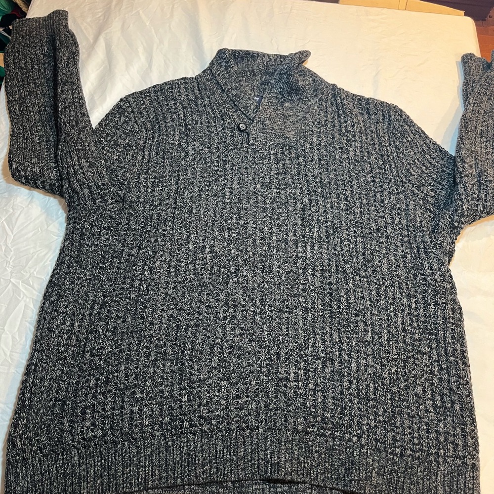 Men's heather black collard 1 button heavy knit pullover gap Sweater xxl